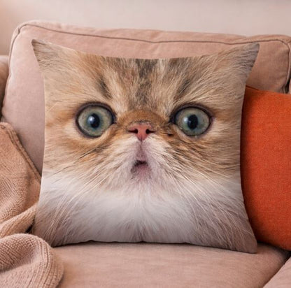 Kussenhoes kattenkop close-up print 45x45 cm | Kussenhoezenwinkel