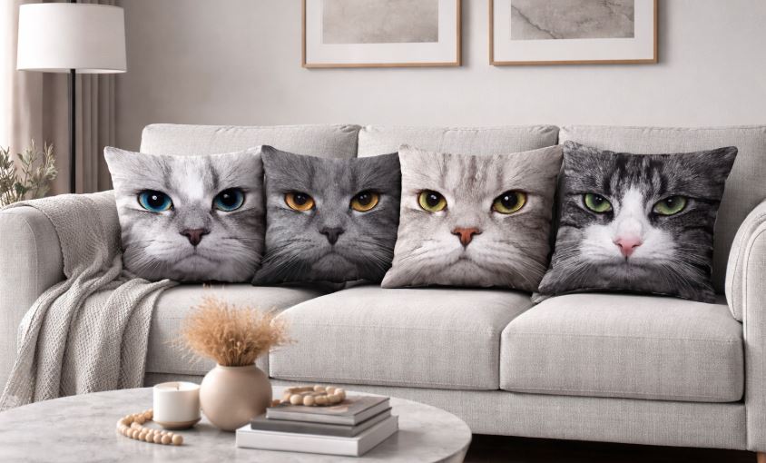 Kussenhoes kattenkop close-up print 45x45 cm | Kussenhoezenwinkel