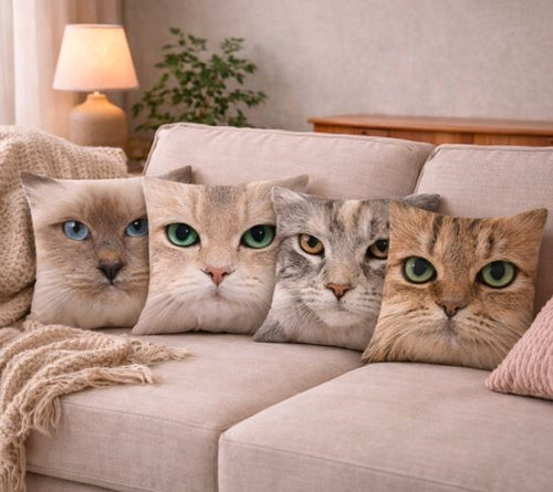 Kussenhoes kattenkop close-up print 45x45 cm | Kussenhoezenwinkel