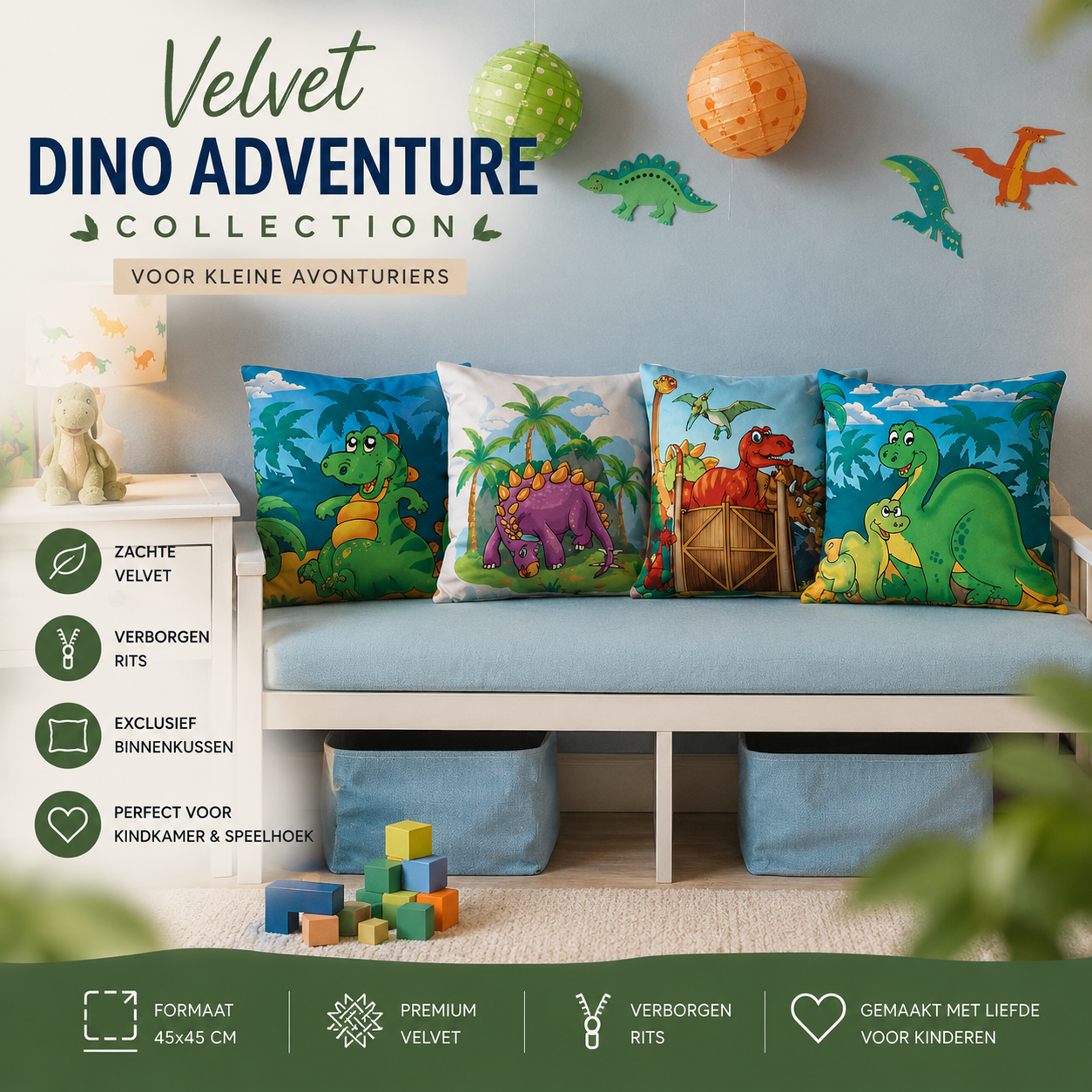 Velvet Dino Adventure Collection | Kussenhoezenwinkel