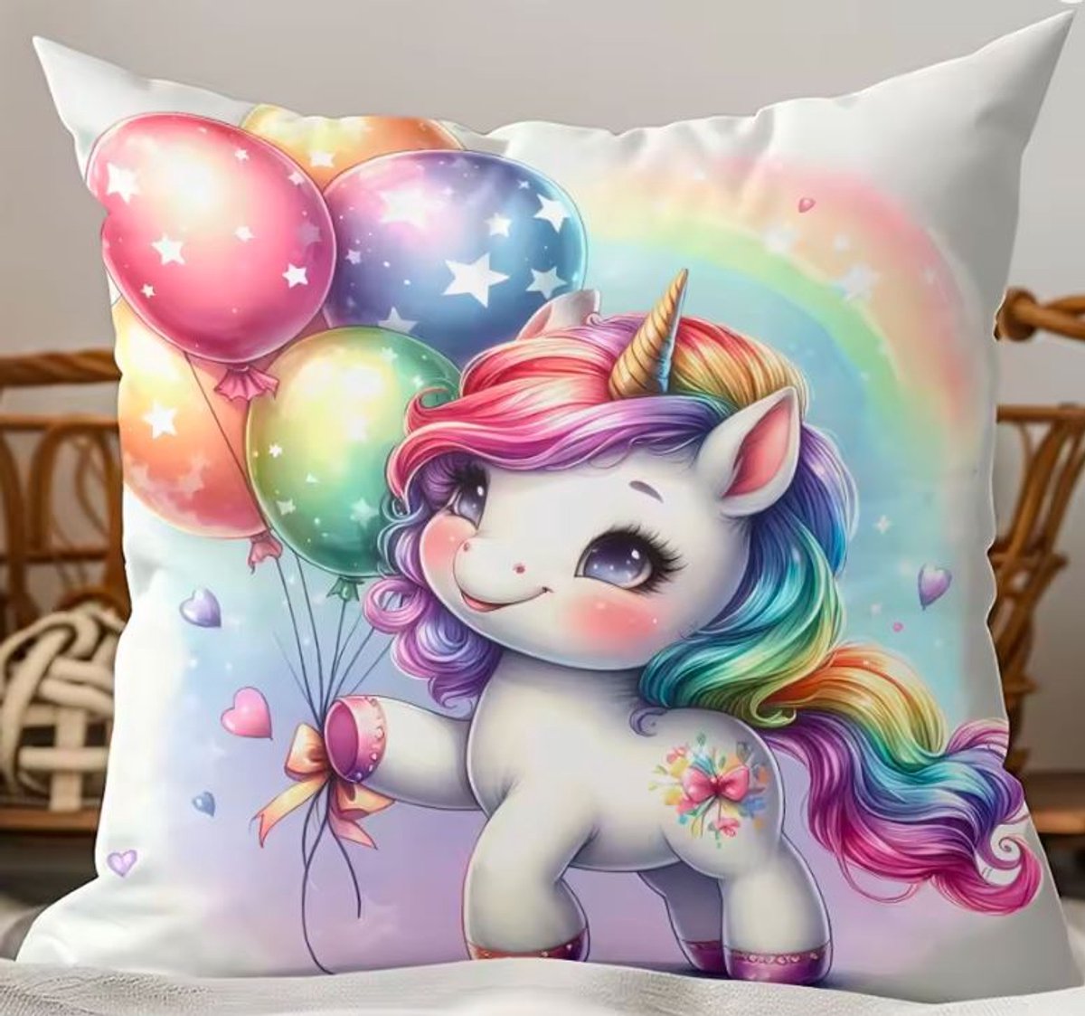 Kussenhoes regenboog eenhoorn 45x45 cm | Kussenhoezenwinkel