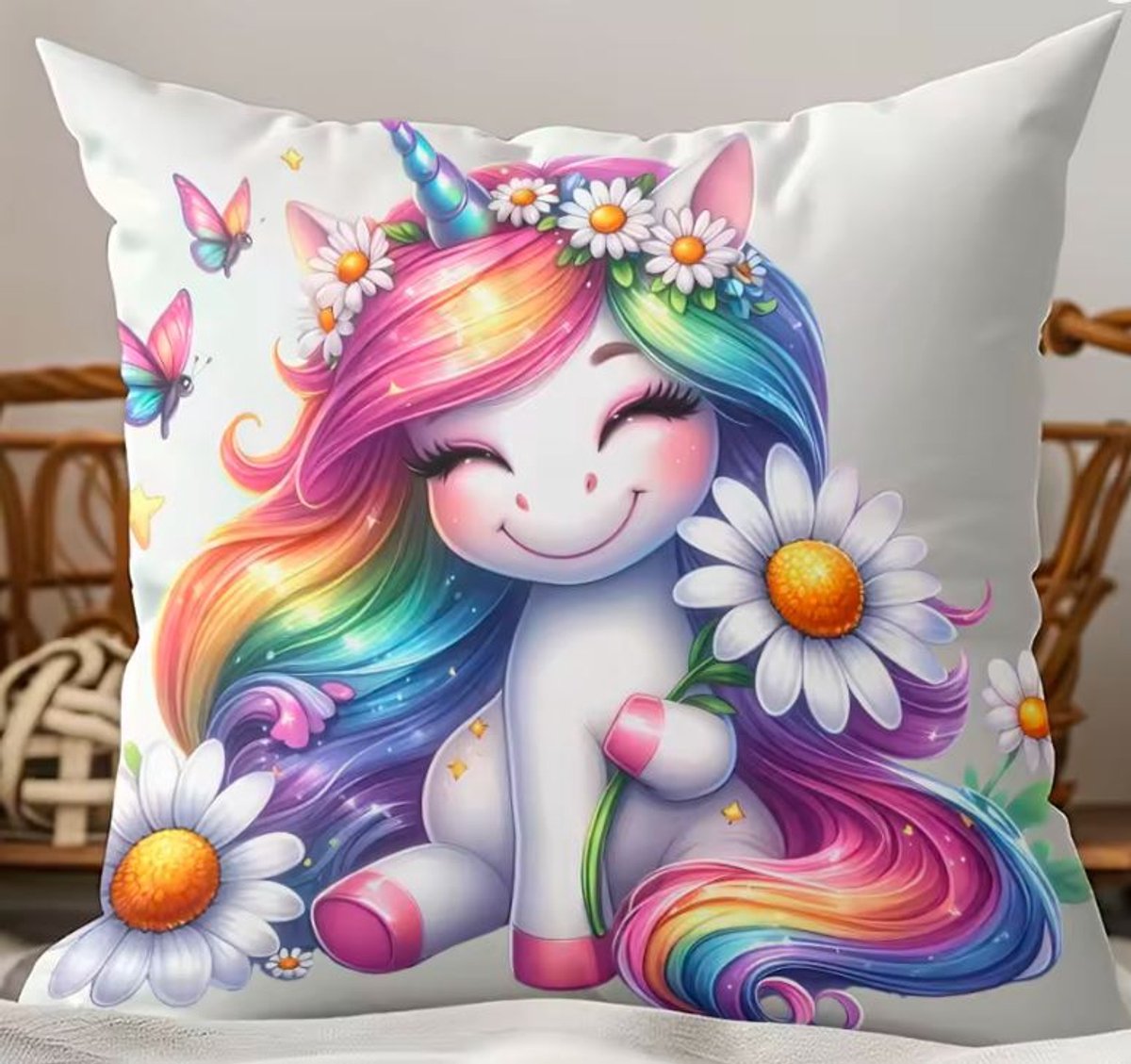 Kussenhoes regenboog eenhoorn 45x45 cm | Kussenhoezenwinkel