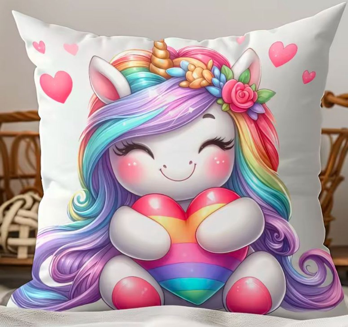 Kussenhoes regenboog eenhoorn 45x45 cm | Kussenhoezenwinkel