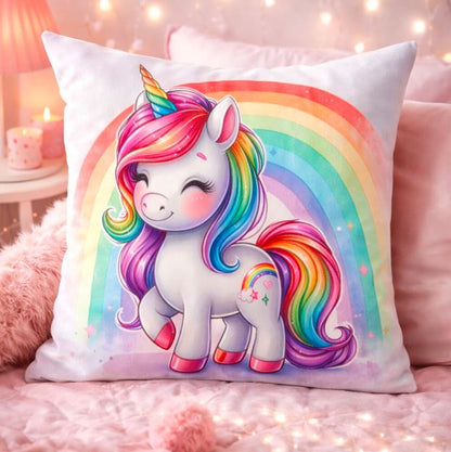 Luxe kussenhoes regenboog eenhoorn 45x45 cm | Kussenhoezenwinkel
