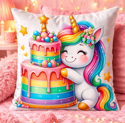 Luxe kussenhoes regenboog eenhoorn 45x45 cm | Kussenhoezenwinkel