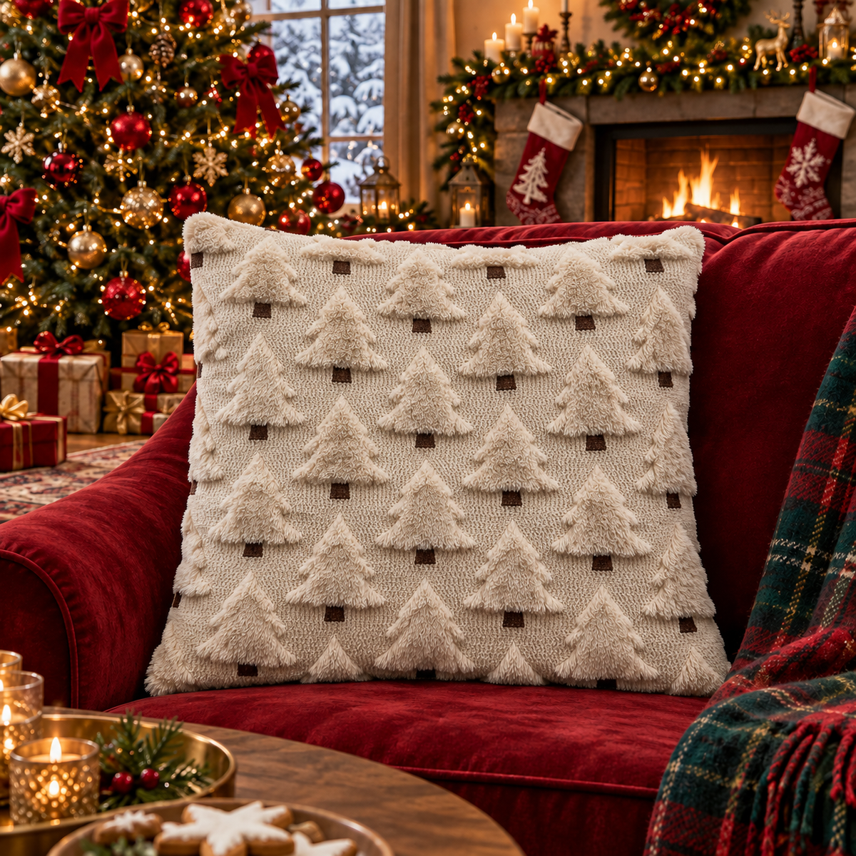 Velvet Fluffy Christmas Trees Collection | Kussenhoezenwinkel
