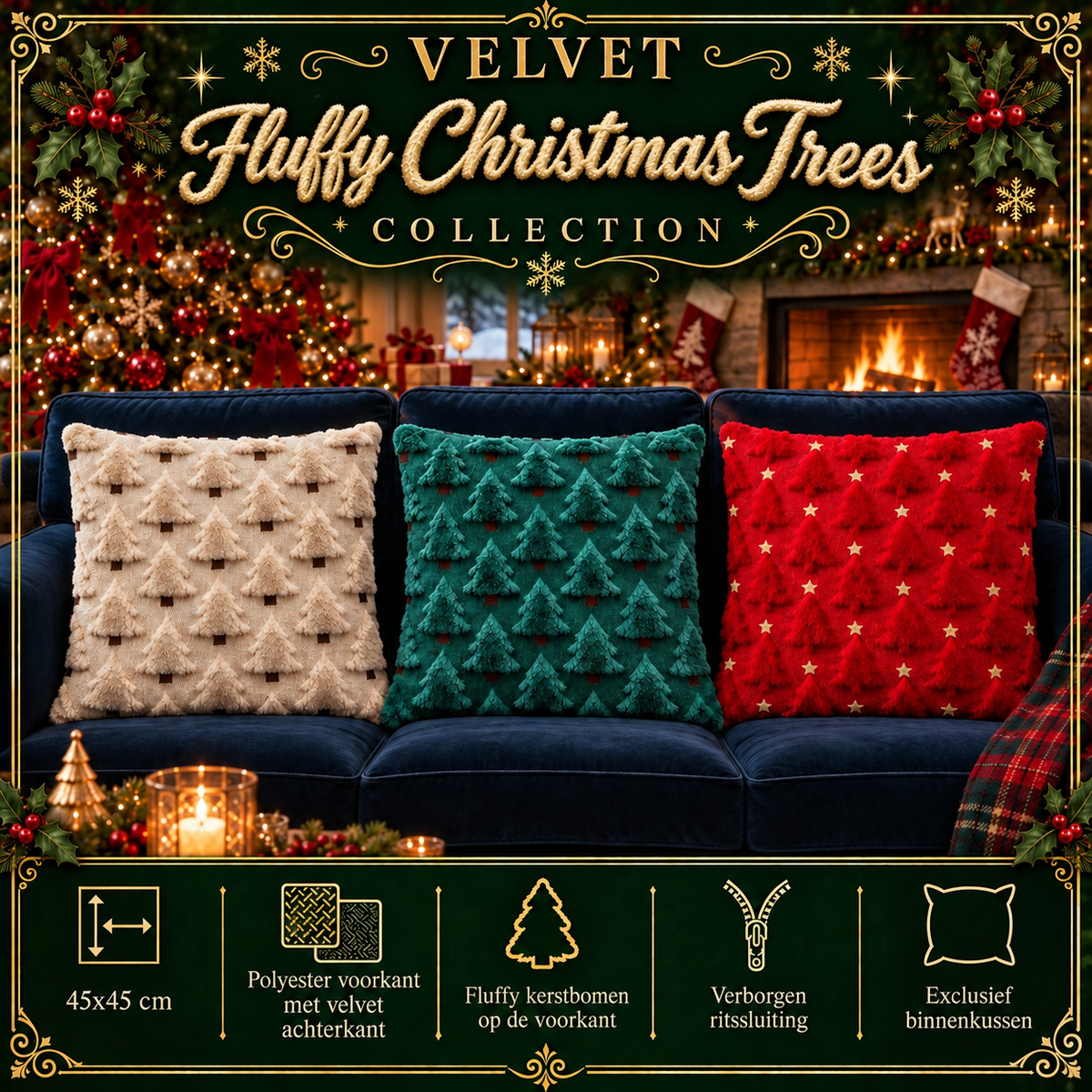 Velvet Fluffy Christmas Trees Collection | Kussenhoezenwinkel