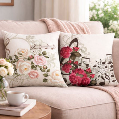 Kussenhoes muziek met bloemen - 45x45 cm