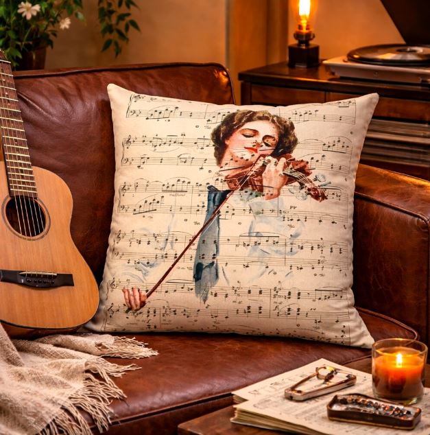 Kussenhoes muziek retro vintage style 45x45 cm | Kussenhoezenwinkel