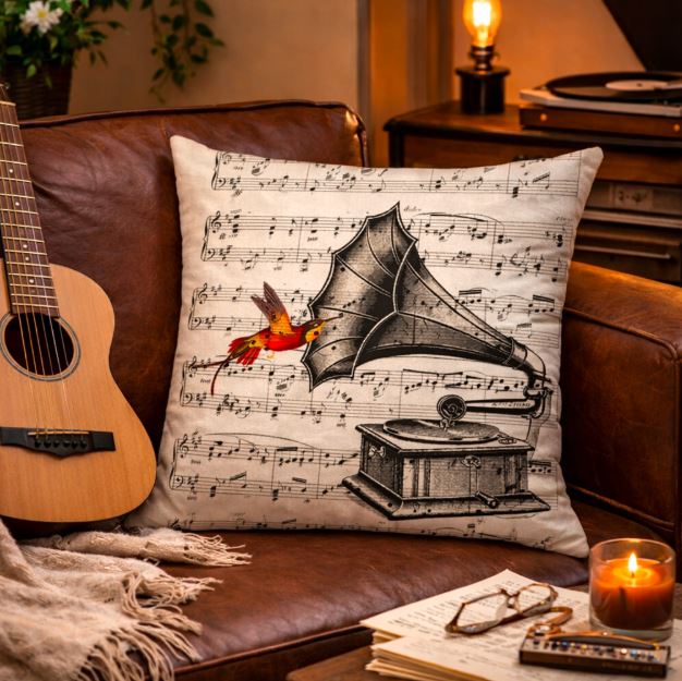 Kussenhoes muziek retro vintage style 45x45 cm | Kussenhoezenwinkel