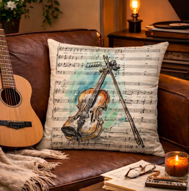 Kussenhoes muziek retro vintage style 45x45 cm | Kussenhoezenwinkel