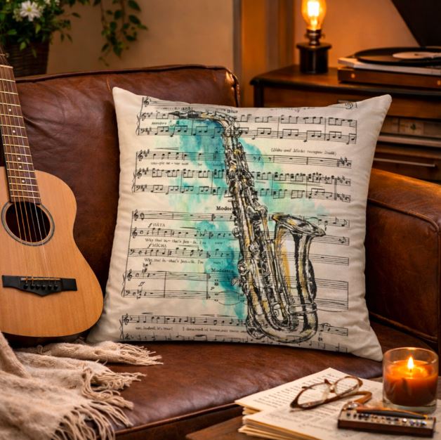 Kussenhoes muziek retro vintage style 45x45 cm | Kussenhoezenwinkel