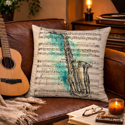 Kussenhoes muziek retro vintage style 45x45 cm | Kussenhoezenwinkel