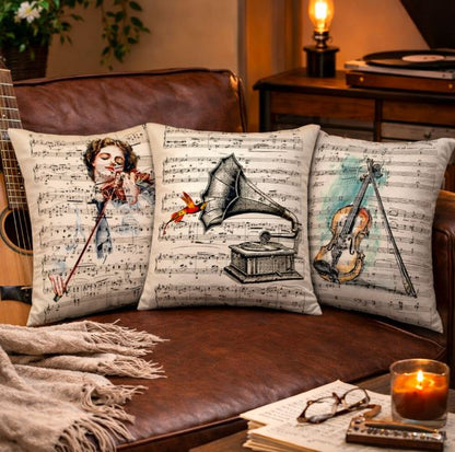 Kussenhoes muziek retro vintage style 45x45 cm | Kussenhoezenwinkel