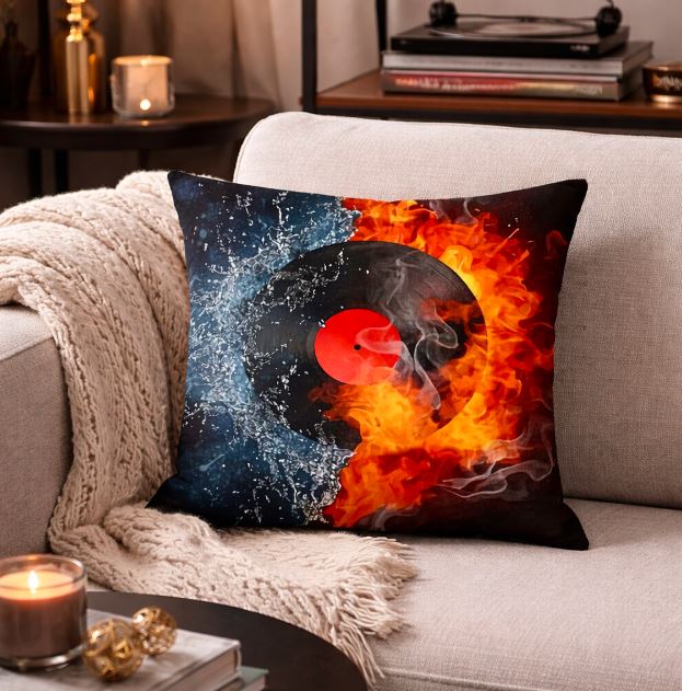 Luxe kussenhoes water & vuur met muziek element 45x45 cm | Kussenhoezenwinkel