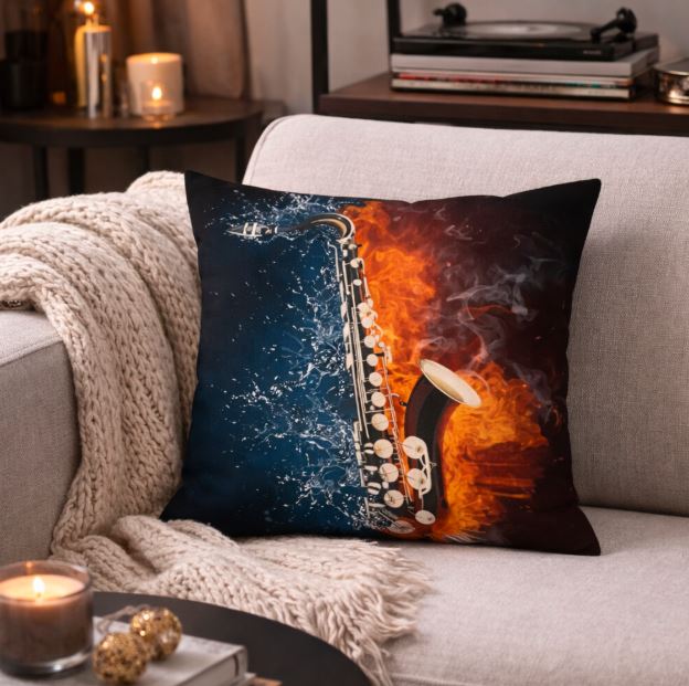 Luxe kussenhoes water & vuur met muziek element 45x45 cm | Kussenhoezenwinkel