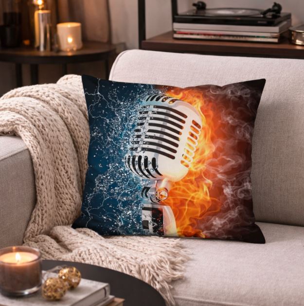 Luxe kussenhoes water & vuur met muziek element 45x45 cm | Kussenhoezenwinkel