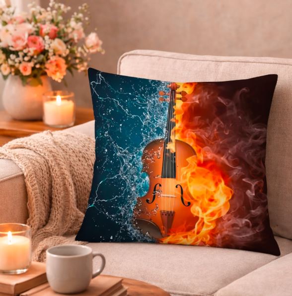 Luxe kussenhoes water & vuur met muziek element 45x45 cm | Kussenhoezenwinkel