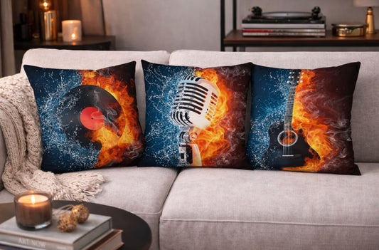 Luxe kussenhoes water & vuur met muziek element 45x45 cm | Kussenhoezenwinkel