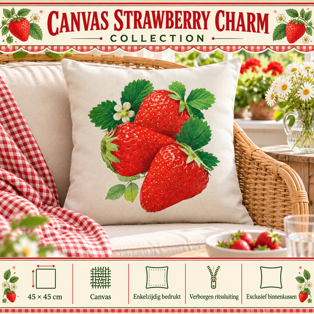 Canvas Strawberry Charm Collection | Kussenhoezenwinkel