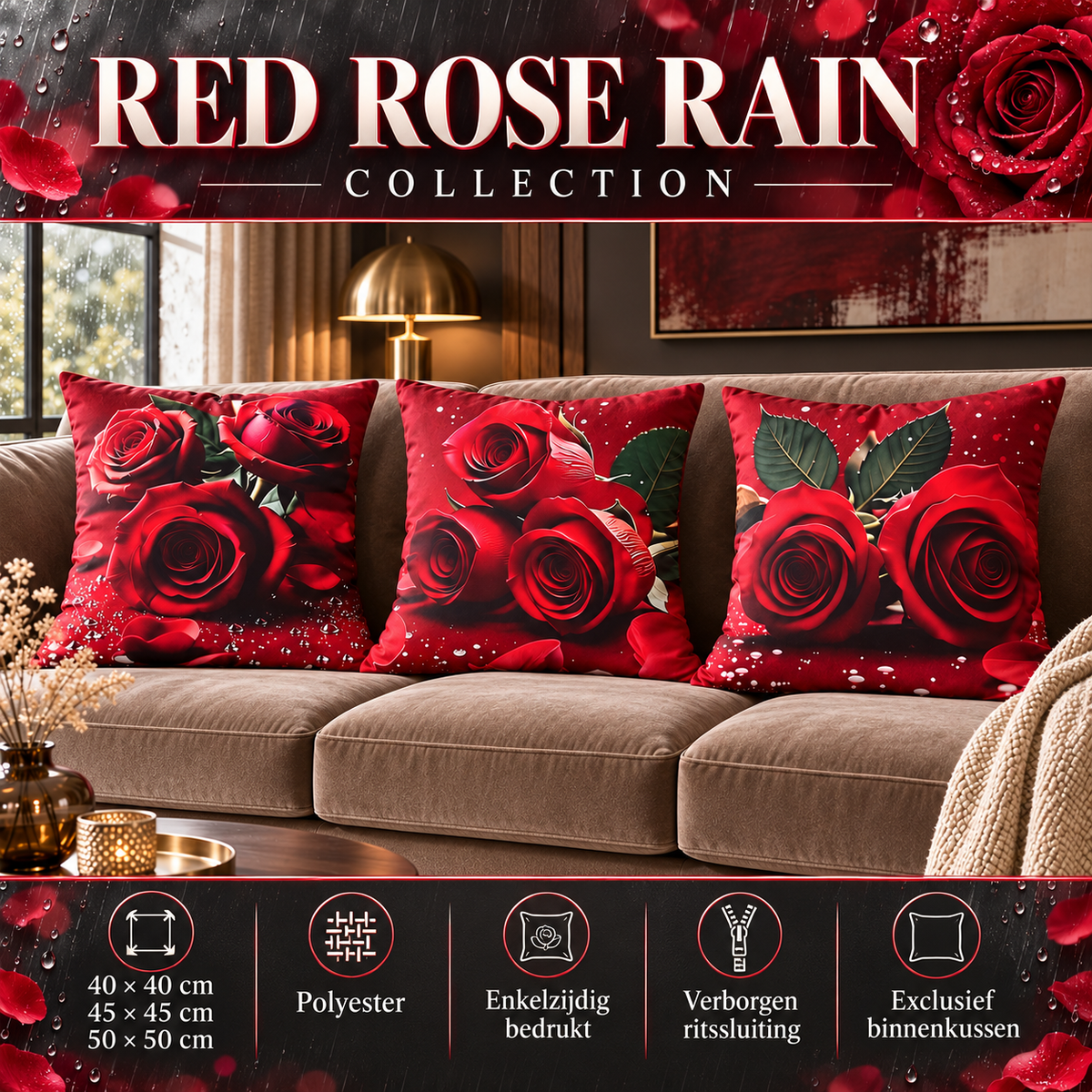 Red Rose Rain Collection | Kussenhoezenwinkel