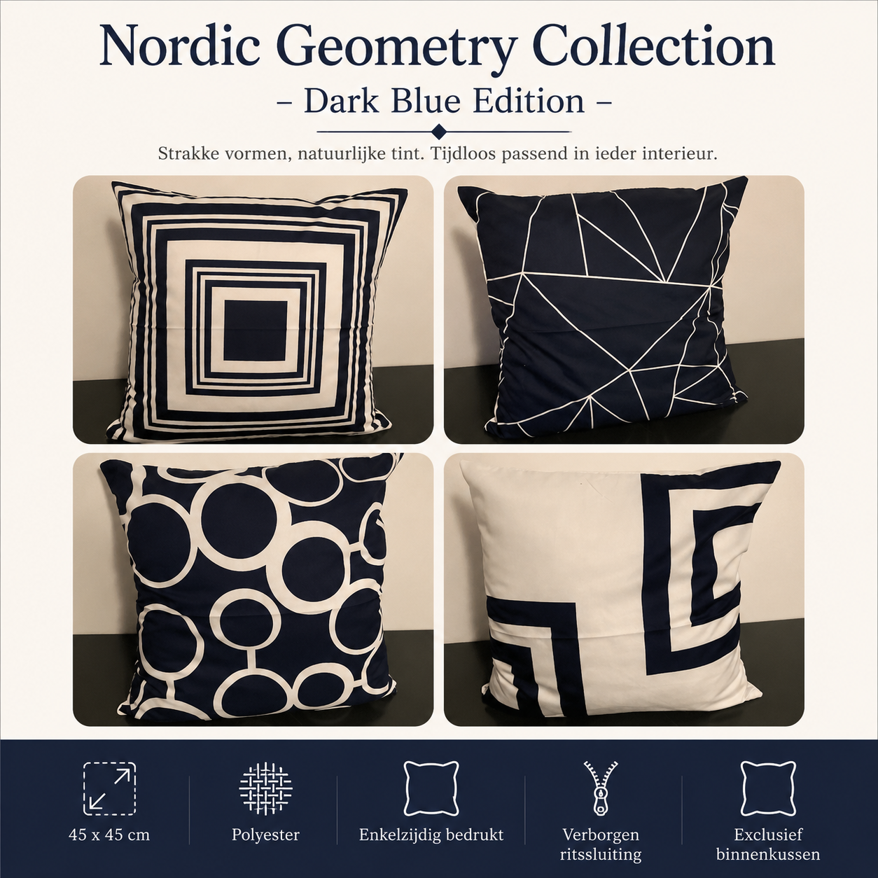 Nordic Geometry Collection – Dark Blue Edition | Kussenhoezenwinkel