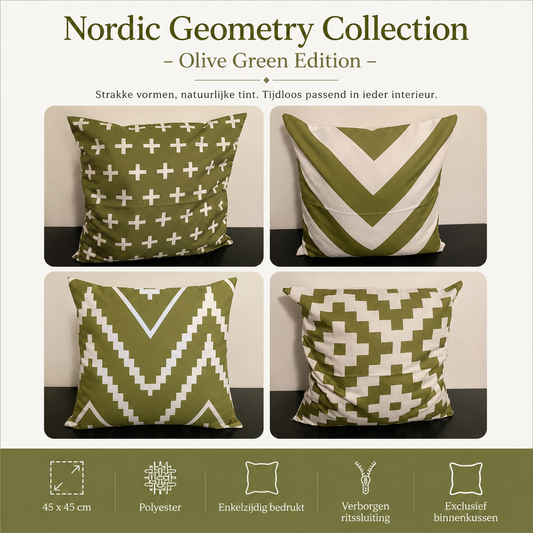 Nordic Geometry Collection – Olive Green Edition | Kussenhoezenwinkel