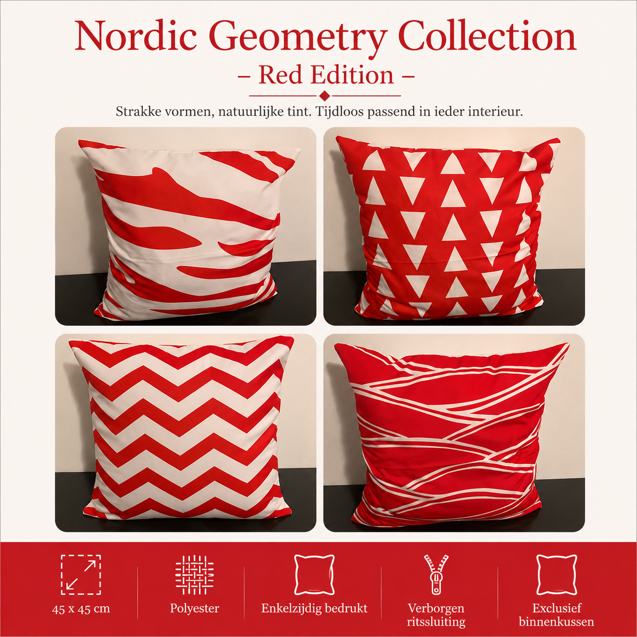 Nordic Geometry Collection – Red Edition | Kussenhoezenwinkel