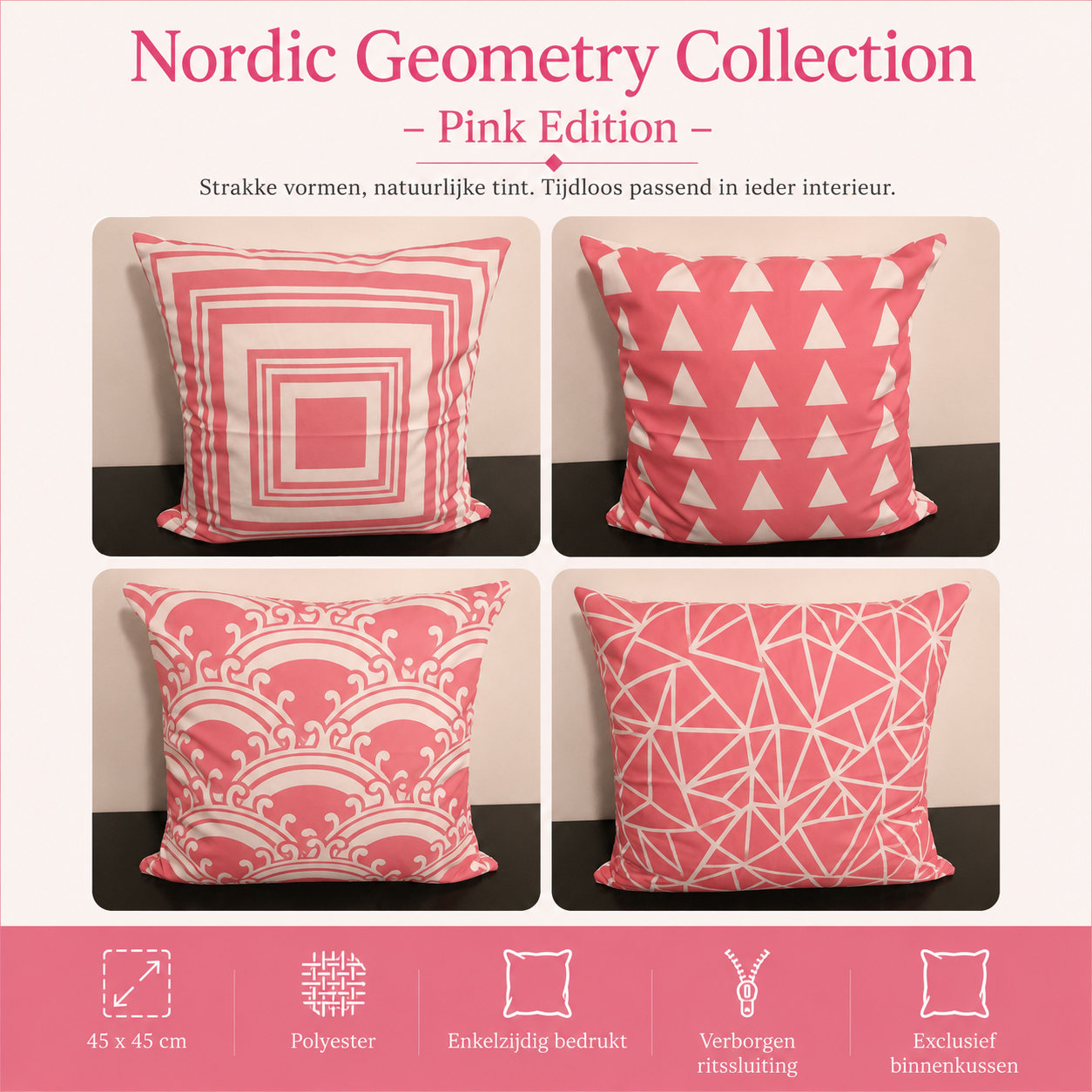 Nordic Geometry Collection – Pink Edition | Kussenhoezenwinkel