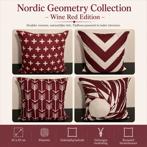 Nordic Geometry Collection – Wine Red Edition | Kussenhoezenwinkel