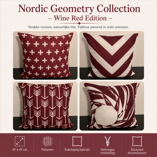Nordic Geometry Collection – Wine Red Edition | Kussenhoezenwinkel