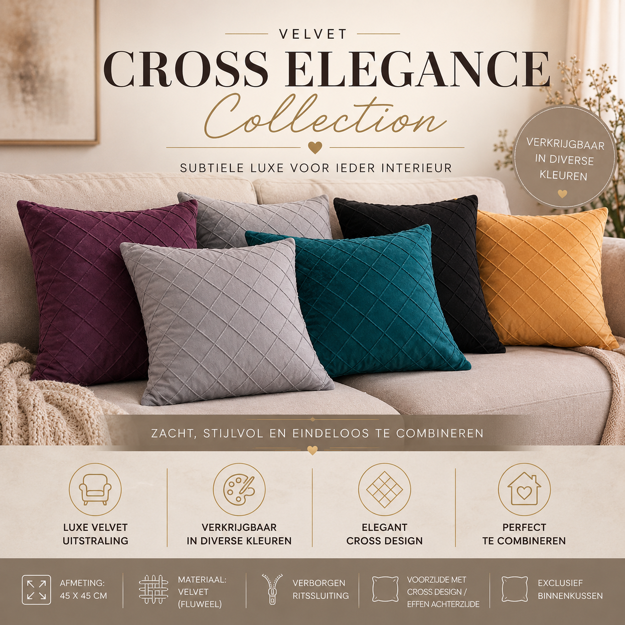 Velvet Cross Elegance Collection | Kussenhoezenwinkel