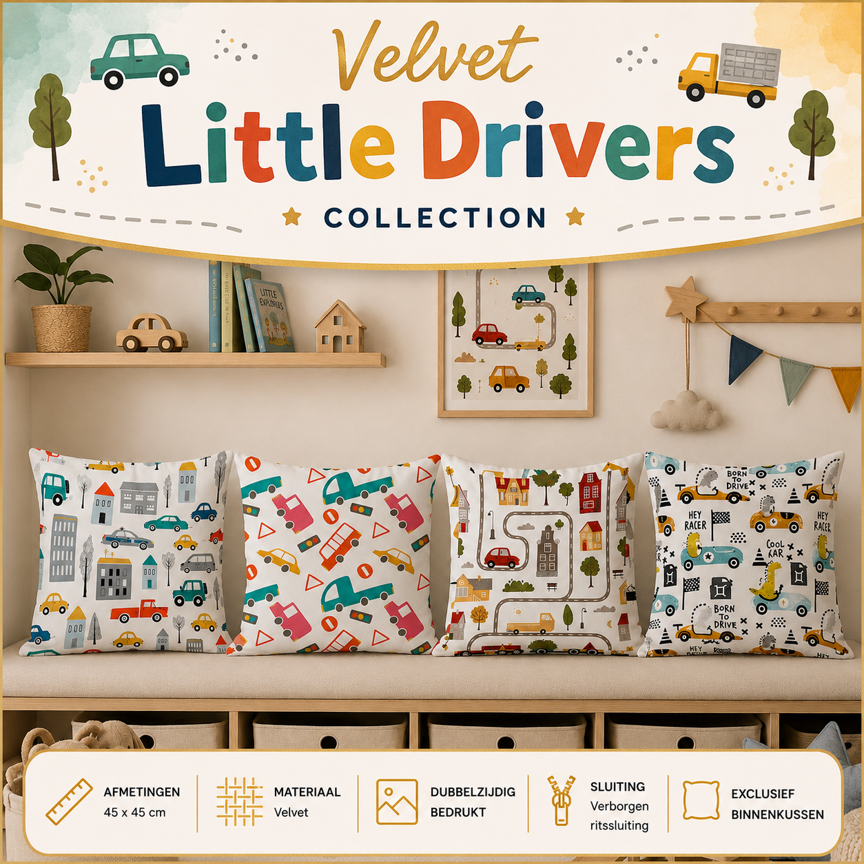 Velvet Little Drivers Collection | Kussenhoezenwinkel