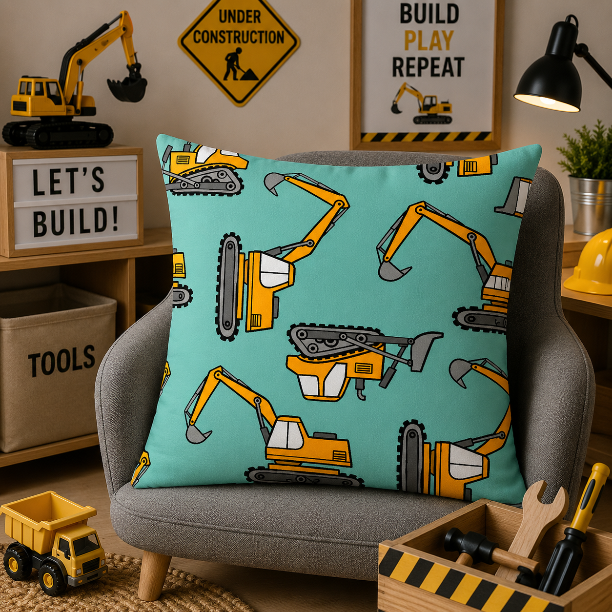 Kussenhoes Voertuigen Let's Build! 45x45 cm Velvet | Kussenhoezenwinkel