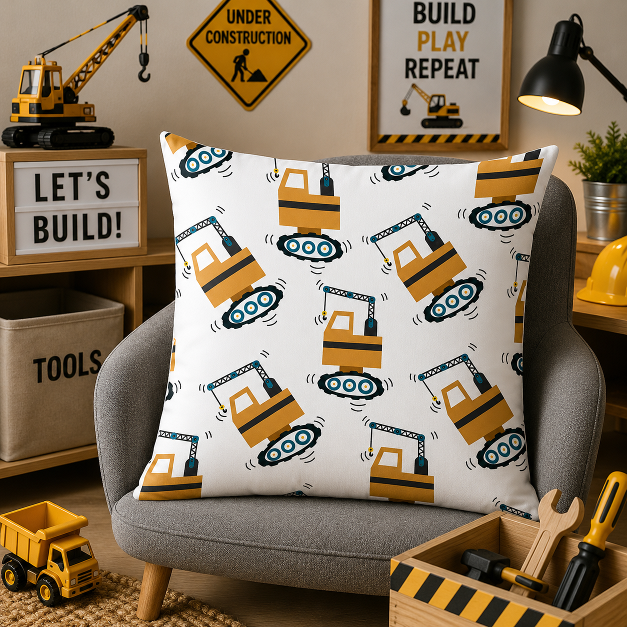 Kussenhoes Voertuigen Let's Build! 45x45 cm Velvet | Kussenhoezenwinkel