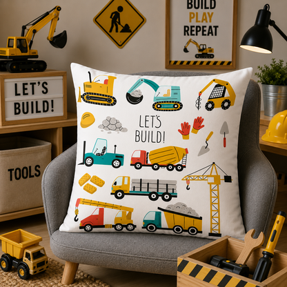 Kussenhoes Voertuigen Let's Build! 45x45 cm Velvet | Kussenhoezenwinkel