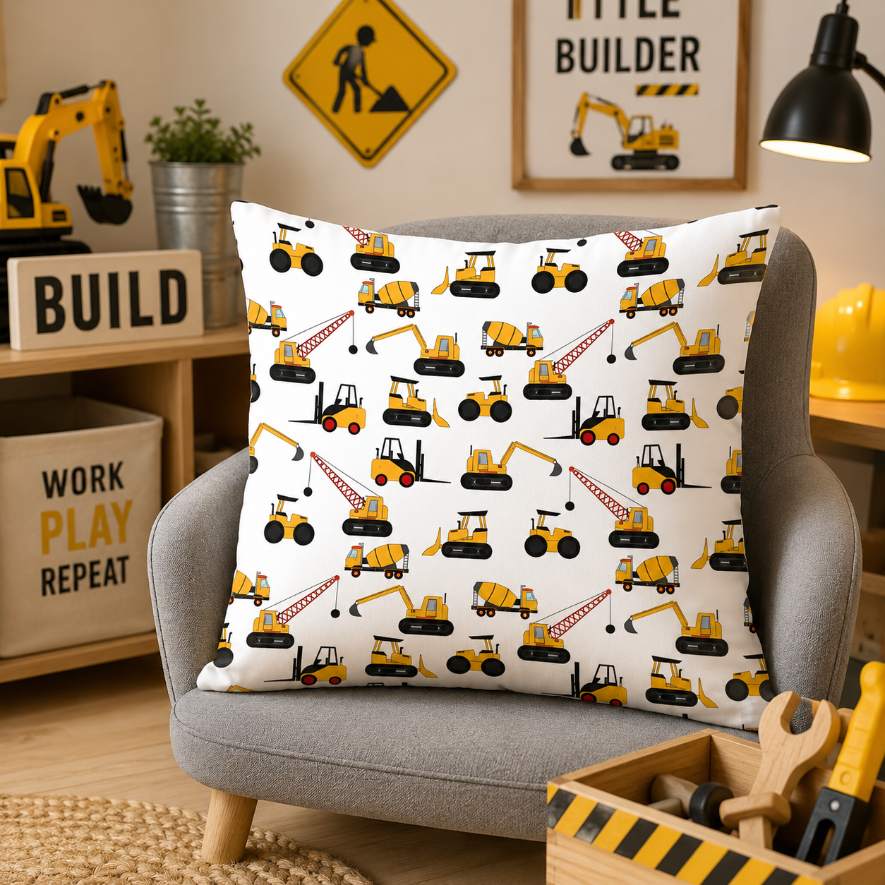 Kussenhoes Voertuigen Let's Build! 45x45 cm Velvet | Kussenhoezenwinkel
