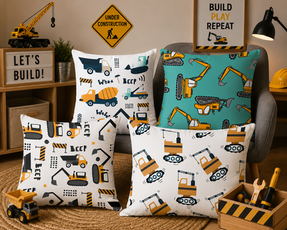 Kussenhoes Voertuigen Let's Build! 45x45 cm Velvet | Kussenhoezenwinkel