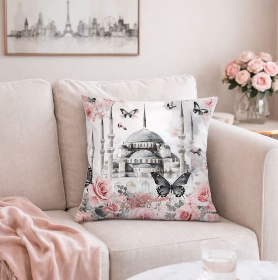 Kussenhoes wereld monument met bloemen