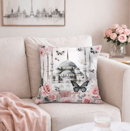 Kussenhoes wereld monument met bloemen