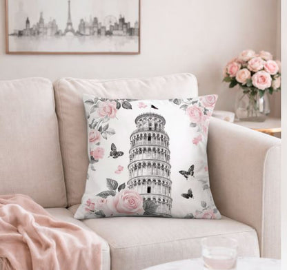 Kussenhoes wereld monument met bloemen